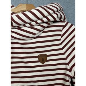 WANAKOME Striped Cowl Neck Hoodie Sweatshirt Women Size S Burgundy Cream
